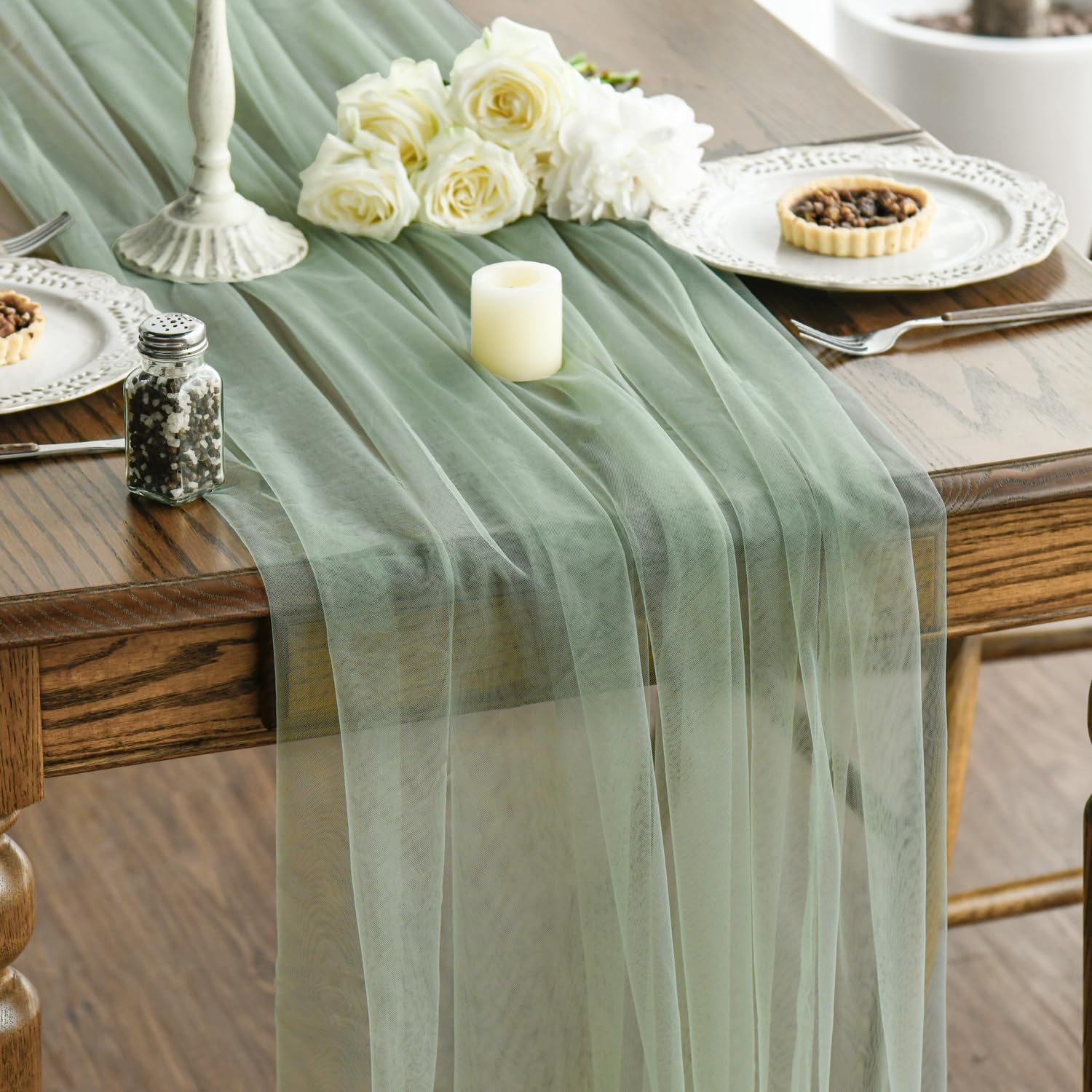 Artoid Mode Sage Green Boho Cheesecloth Gauze Table Runner 150 x 300 cm