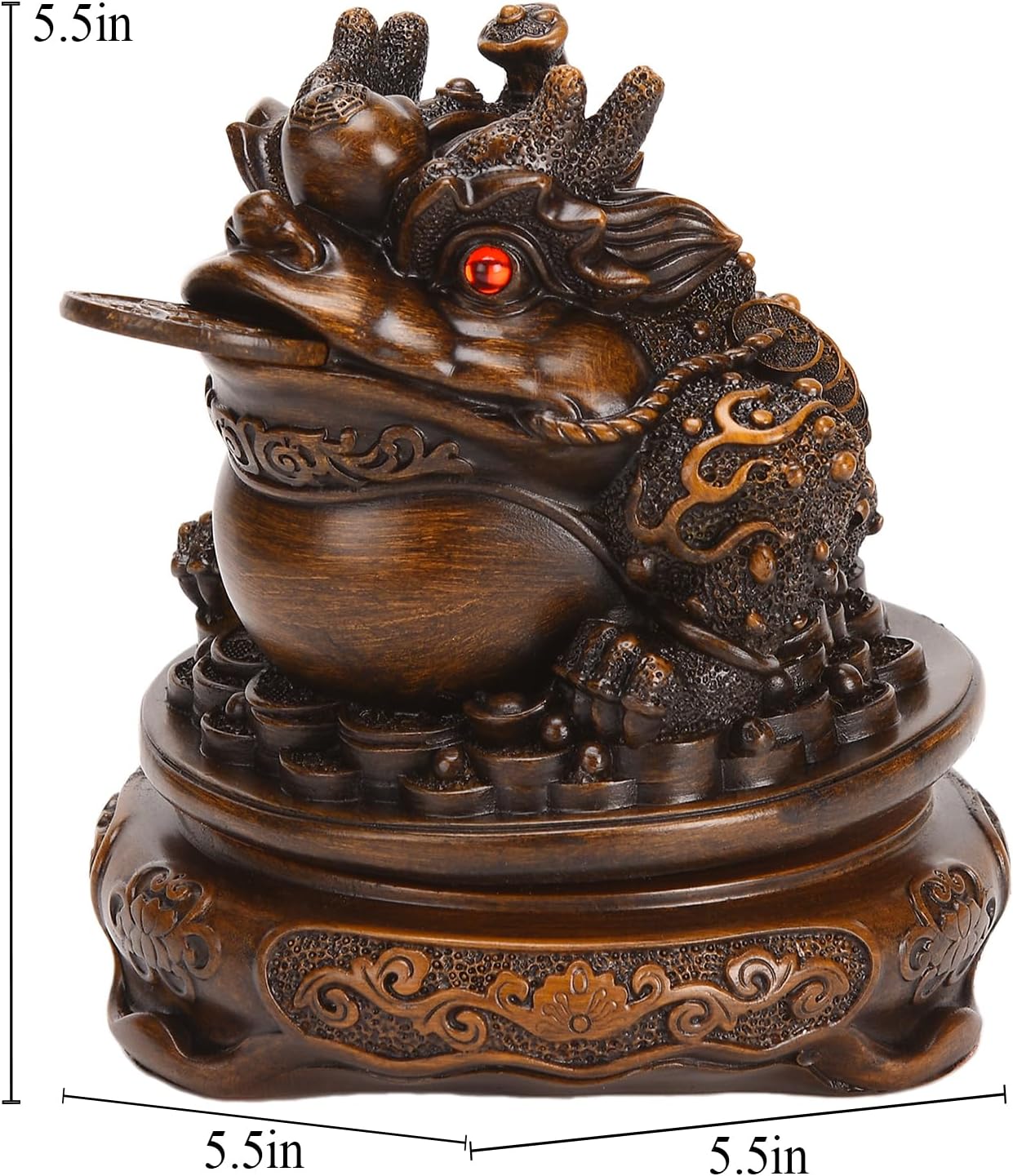 BRABUD Feng Shui Money Frog Three Legged Statue, Resin Figurine Attract Wealth Lucky Thriving Business, Decoration for Cash Register, Office Desk, House Warming, Store Opening Gift 5.5''(H) TQGJBS701