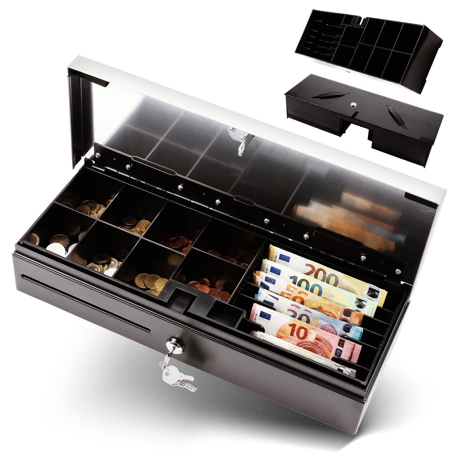 Olympia HS 170S - Cassetto porta denaro con serratura a fessura, compatibile con RJ12, 8 scomparti per monete e 6 scomparti per banconote, per ufficio, per commercio e gastronomia, 46 x 17 x 10 cm
