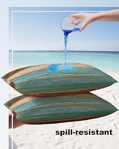 Miniatura 4 de Fundas de almohada para exteriores de 12x20, juego de 2, impermeables, color teja turquesa verde marrón, con cremallera, para muebles de patio,