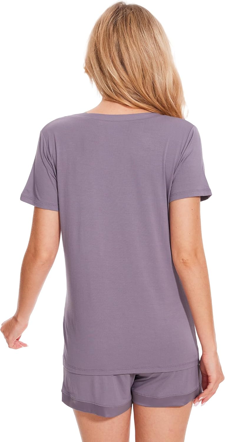 GYS Women's Bamboo Viscose Pajama Sets - Cooling Short Sleeve Sleepwear for Night Sweats, Moisture Wicking Summer Pjs