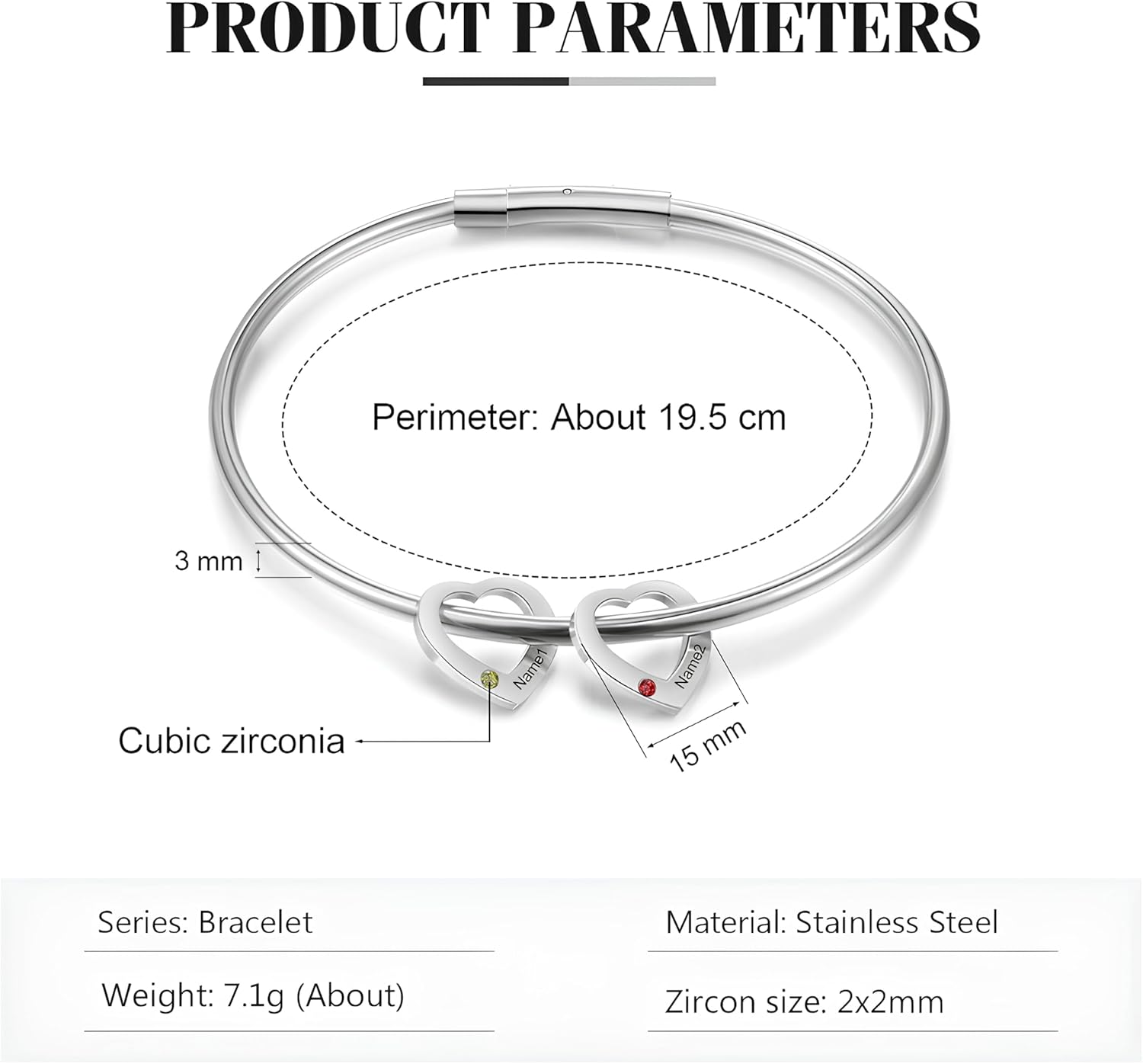 Birthstone Bracelet for Mom with Heart Charm – Custom Engraved Bracelet with Names – Personalized Mother’s Day Gift for Mom, Wife, or Grandma – Silver, Gold, or Rose Gold