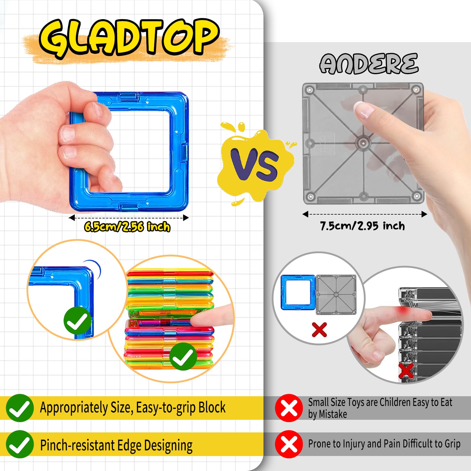 GLADTOP Costruzioni Magnetiche per Bambini 46/68 Pezzi, Giochi Bambini Bambina Bimbo 2 3 4 5 6 anni Magneti Bambini Giocattoli Costruzioni per Bambini Giochi Educativi Mattoncini Magnetici (46 Pezzi)
