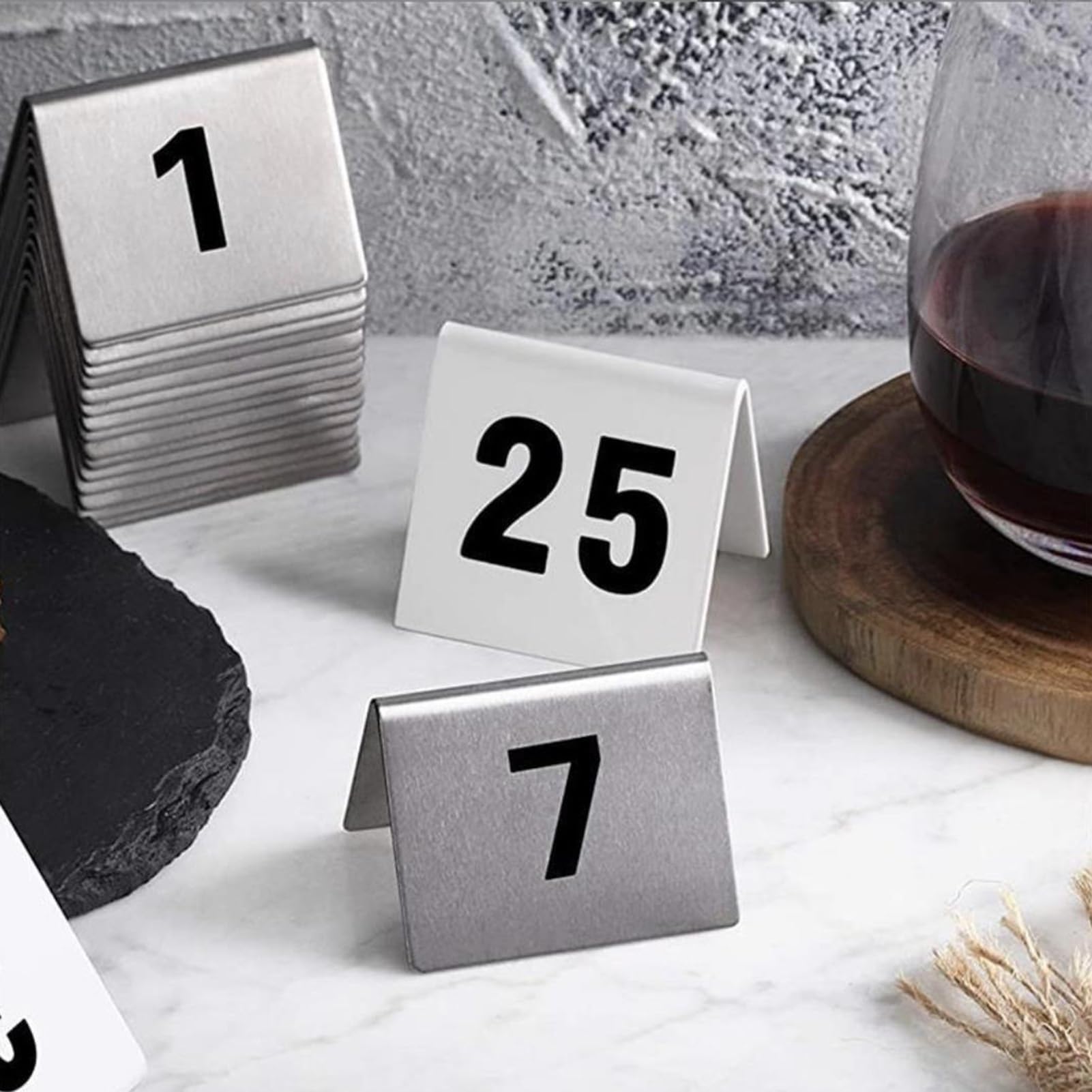 Vnook Tischnummern, Edelstahl-Zeltstil, stapelbares digitales Nummernschild | Idéal pour les restaurants, les mariages, les anniversaires et les réceptions.(25)