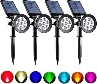 Solar Spot Lights Outdoor Color Changing, 8 Lighting Modes 2-in-1 Solar Lights Outdoor Waterproof, Auto On/Off Multicolor Solar Powered Landscape Spotlights for Garden Patio Yard Pool, 4 Pack