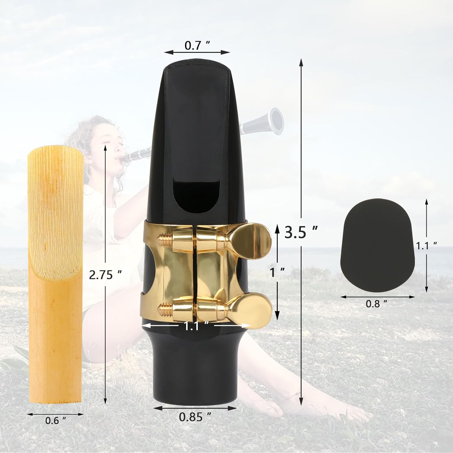Alto Sax Mouthpiece Kit - Include 2 Gold Mouthpieces 2 Plastic Caps 2 Sax Ligatures 10 Reeds and 16 Pads for Alto Saxophone Parts and Accessories