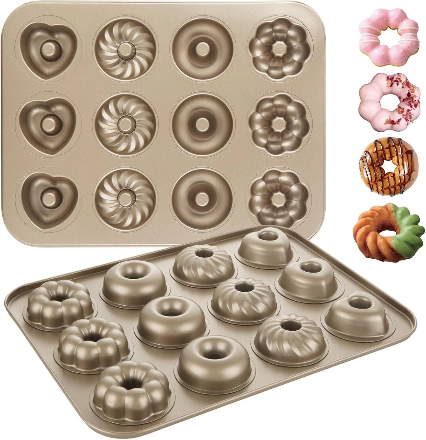 2 Pack Donut Baking Pan, 12-Cavity Non-stick Donut Mold, Carbon Steel Donut Mold Baking Pan Doughnut Cake Pan for Oven Baking