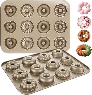 2 Pack Donut Baking Pan, 12-Cavity Non-stick Donut Mold, Carbon Steel Do...
