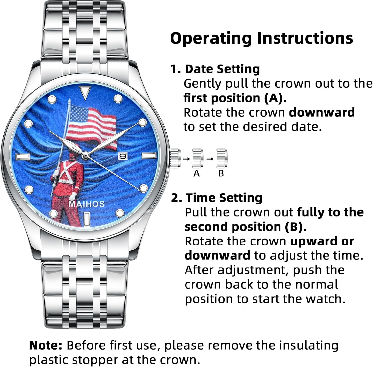 Men’s Watch, Sports Wacth Man Culture Themed Dial, Stainless Steel Casual Wrist Watch for Men, Luminous Hands, Date Display, Water-Resistant Analog with Mixed-Tone Bracelet