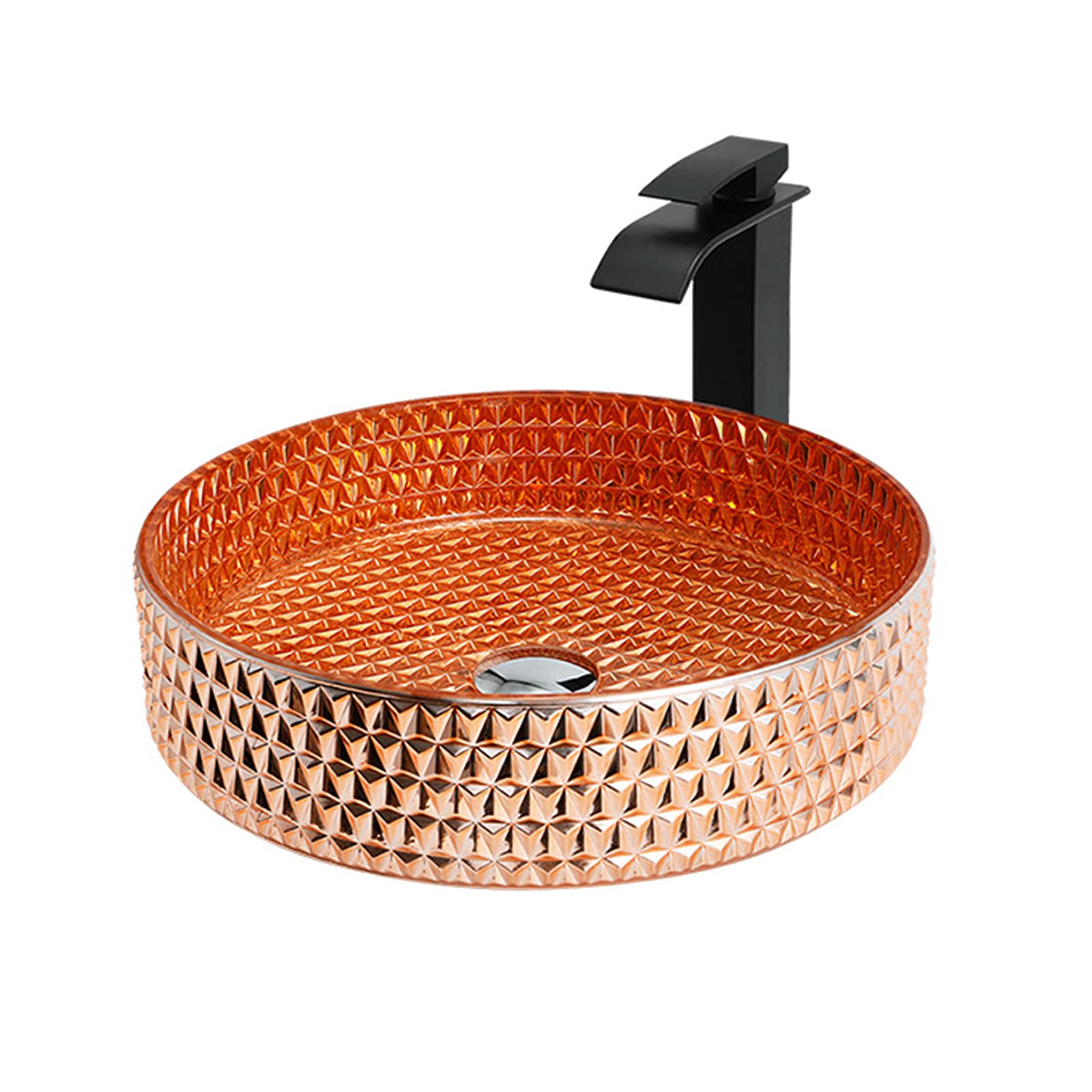 ASerZenith Artistic Bathroom Vessel Sink,Tempered Glass Cylindrical Vessel Sink With Waterfall Faucet And Pop Up Drain, Counter Top Installation(C-B)