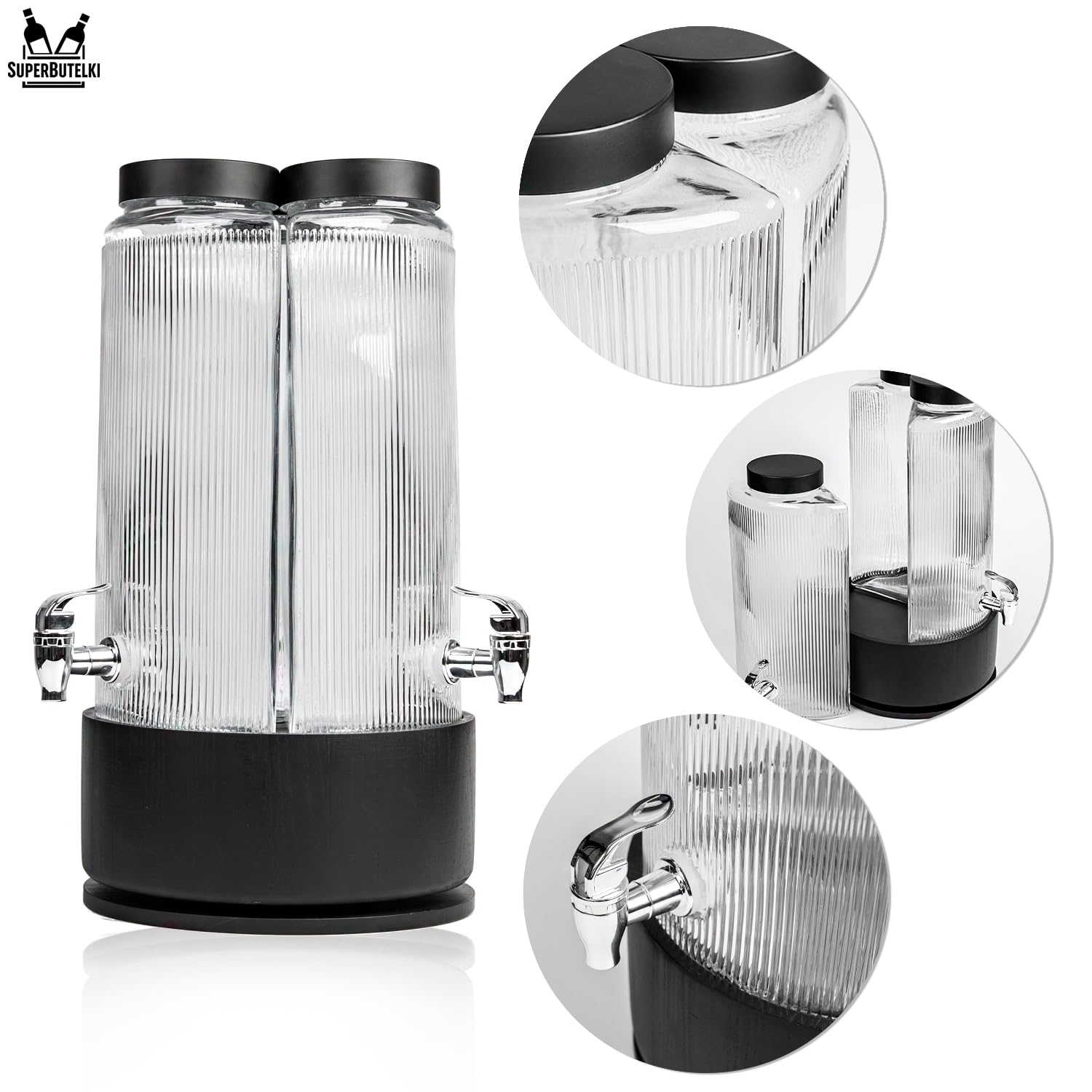 Juego de 3 dispensadores de bebidas de 3,35 L con soporte de metal y grifo (3 x 3,5 L, grifo de acero negro)
