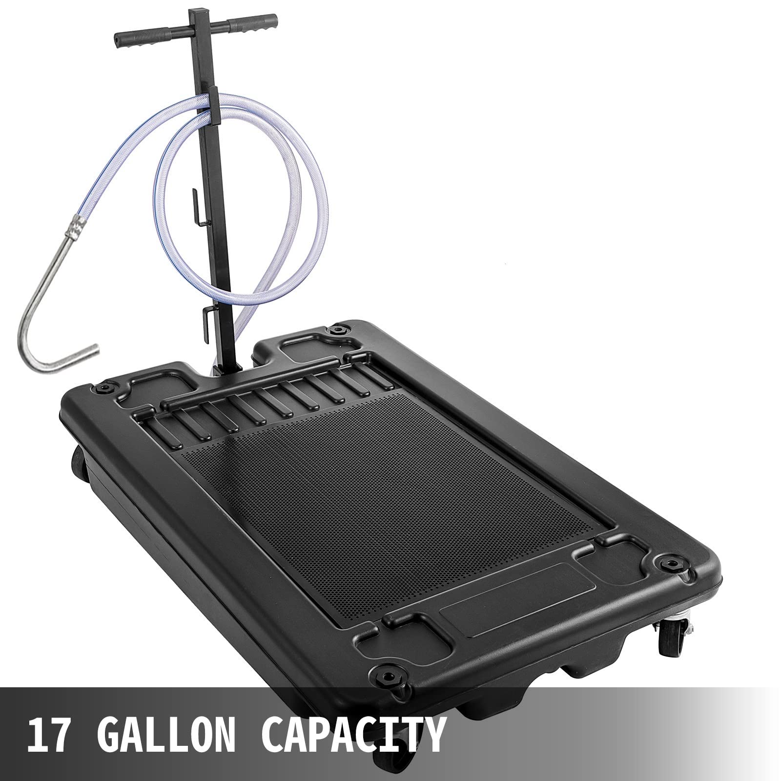 Niskoprofilowa miska spustowa oleju 17Gal / 64L 4 kółka z pompą elektryczną Korba ręczna 8/10 FT Węże do spuszczania oleju lub płynu niezamarzającego Do samodzielnego montażu(Hand Crank 8FT Hose)