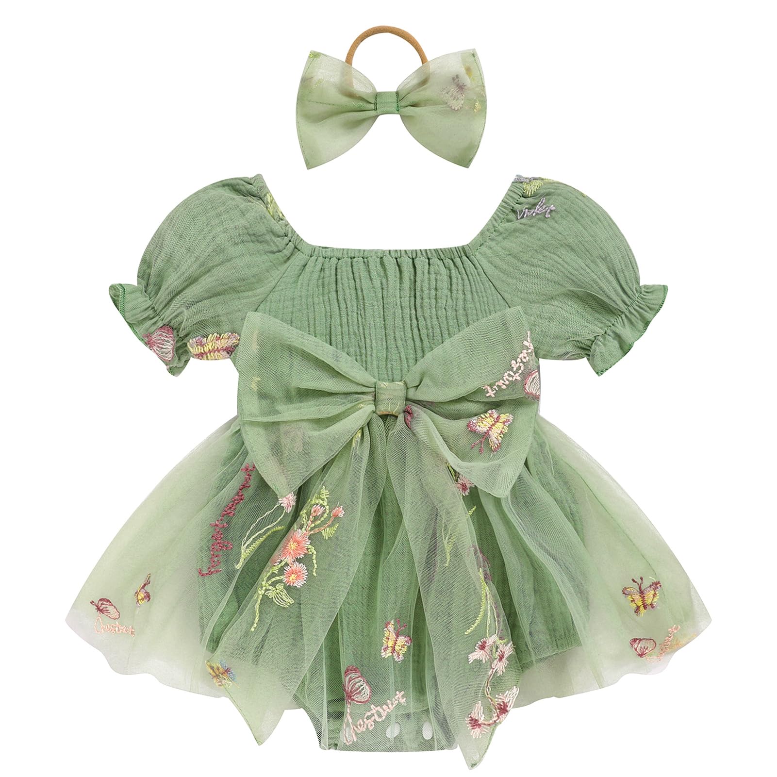 Baby Girl Romper Dress Infant Linen Tulle Bodysuit Puff Sleeve Summer Outfits With Headband Cake Smash Clothes