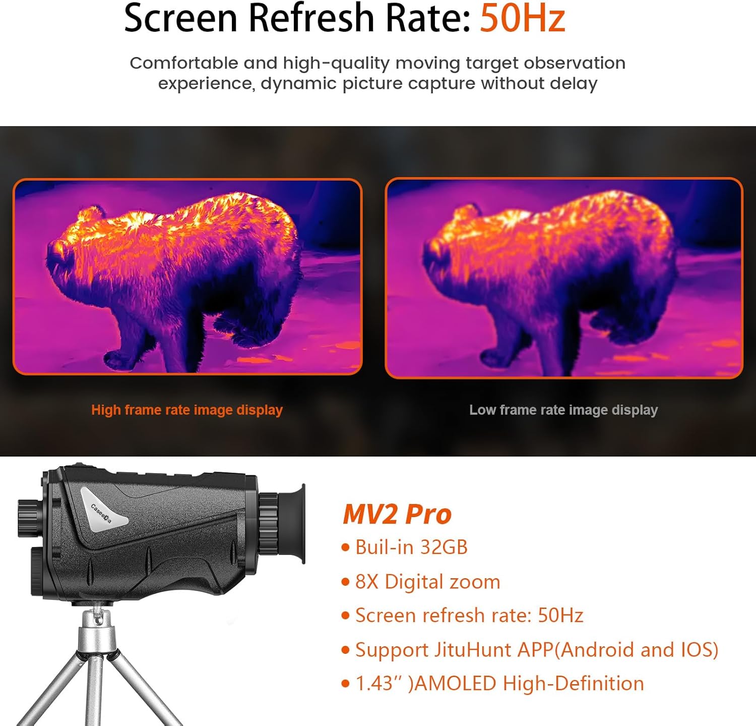 Thermal Imaging Monocular for Hunting,Thermal Night Vision with 256 * 192 HD AMOLED Display, Video Recording, Built-in 32GB Memory, 8X Digital Zoom, with WiFi, IP67 Waterproof