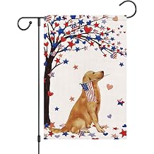 Louise Maelys 4th of July Garden Flag 12x18 Double Sided, Small Burlap Welcome Patriotic Golden Retriever Dog Yard House for Memorial Veterans Independence Day Outdoor Decor