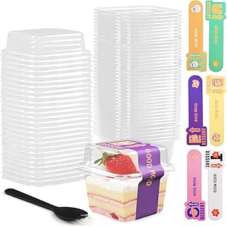 Nsmykhg Clear Dessert Cups with Lids,100 Pack 8 oz Dessert Cups Disposable Parfait Cups Square Plastic Cups Appetizer Serving Cups,Disposable Party Fruit, Oatmeal & Appetizer Serving Dish