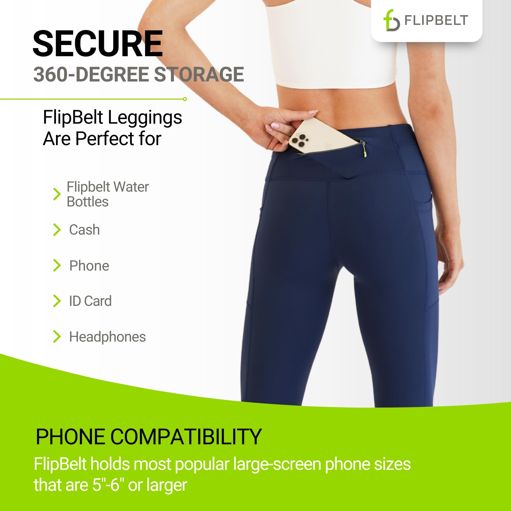 Flipbelt Cropped Pants for Running – Crops w/Built for Phone & Essentials Storage, USA Company