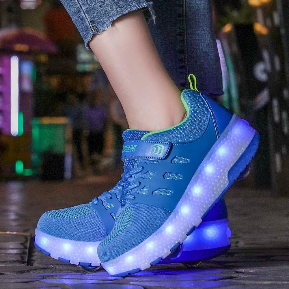 Zapatillas luminosas LED para niños con ruedas con botón de presión ajustable, patines en línea, para deportes al aire libre, fitness, gimnasia, zapatillas de correr