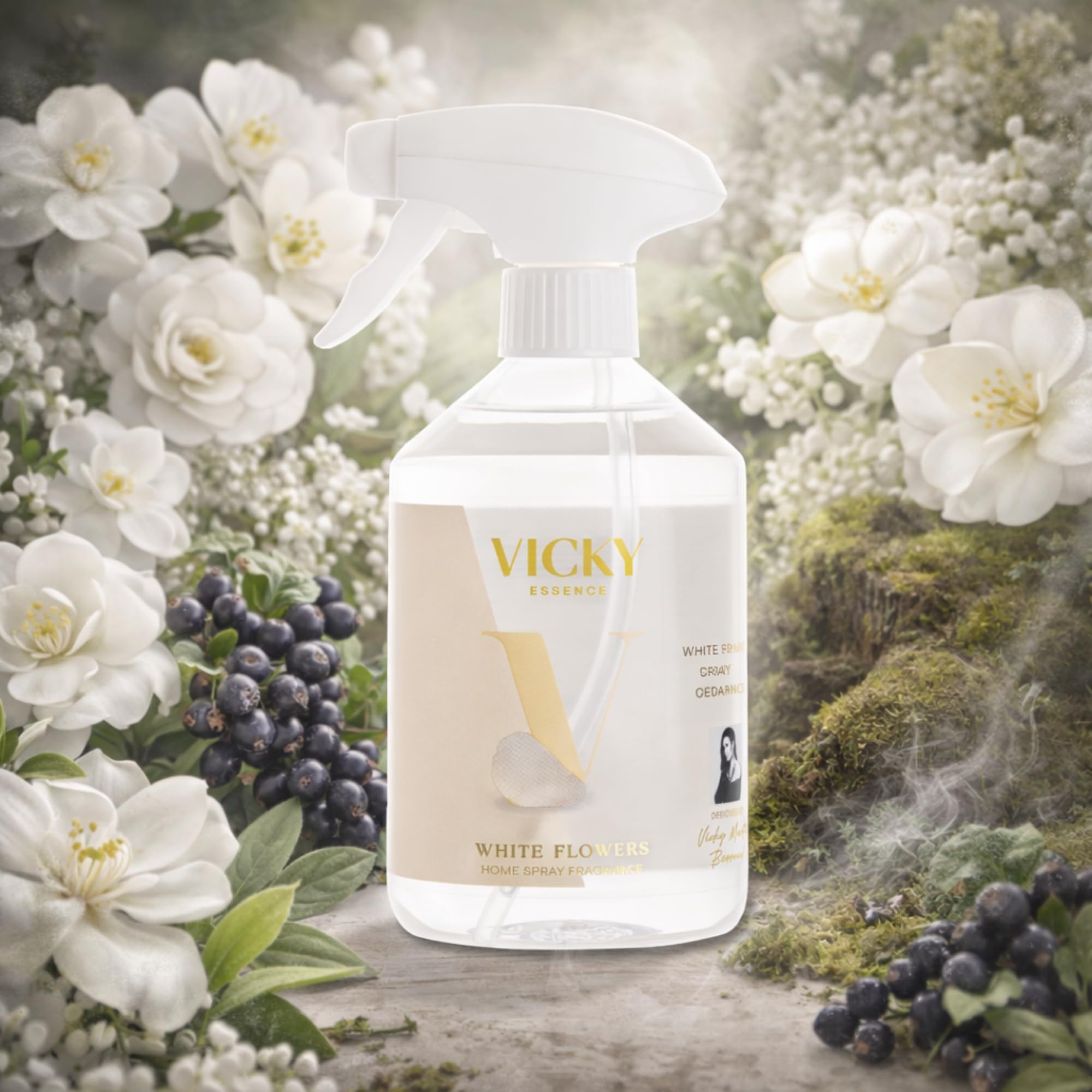 VICKY ESSENCE HOME SPRAY White Flowers 500ml | Ambientador del Hogar | Fragancia Flores Blancas | Perfume para Casa | Absorbe Olores