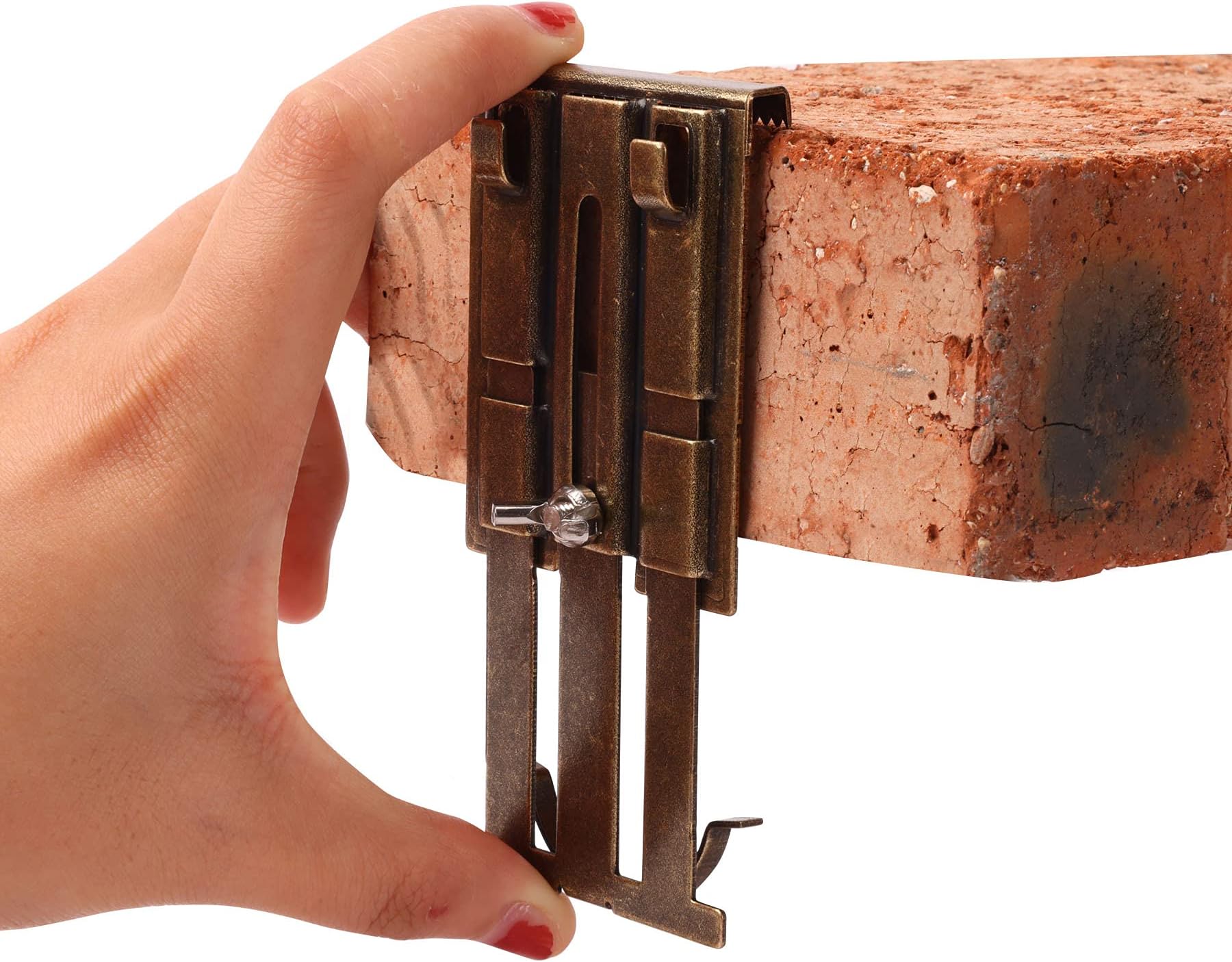 (6 Pack) Adjustable Brick Hooks Clips, Fits Brick 2-1/4" to 3-3/4" in Height, Heavy Duty Brick Wall Clips for Hanging, No Drill, No Hole, No Damage, No Adhesive Brick Wall Hanger, Easy to Use