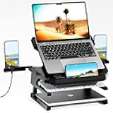 OImaster Laptop Stand for Desk, Phone Stand, Extended Laptops Riser, Elevator, 3 Height Adjustable, Rotatable Base, 10-17 Inches