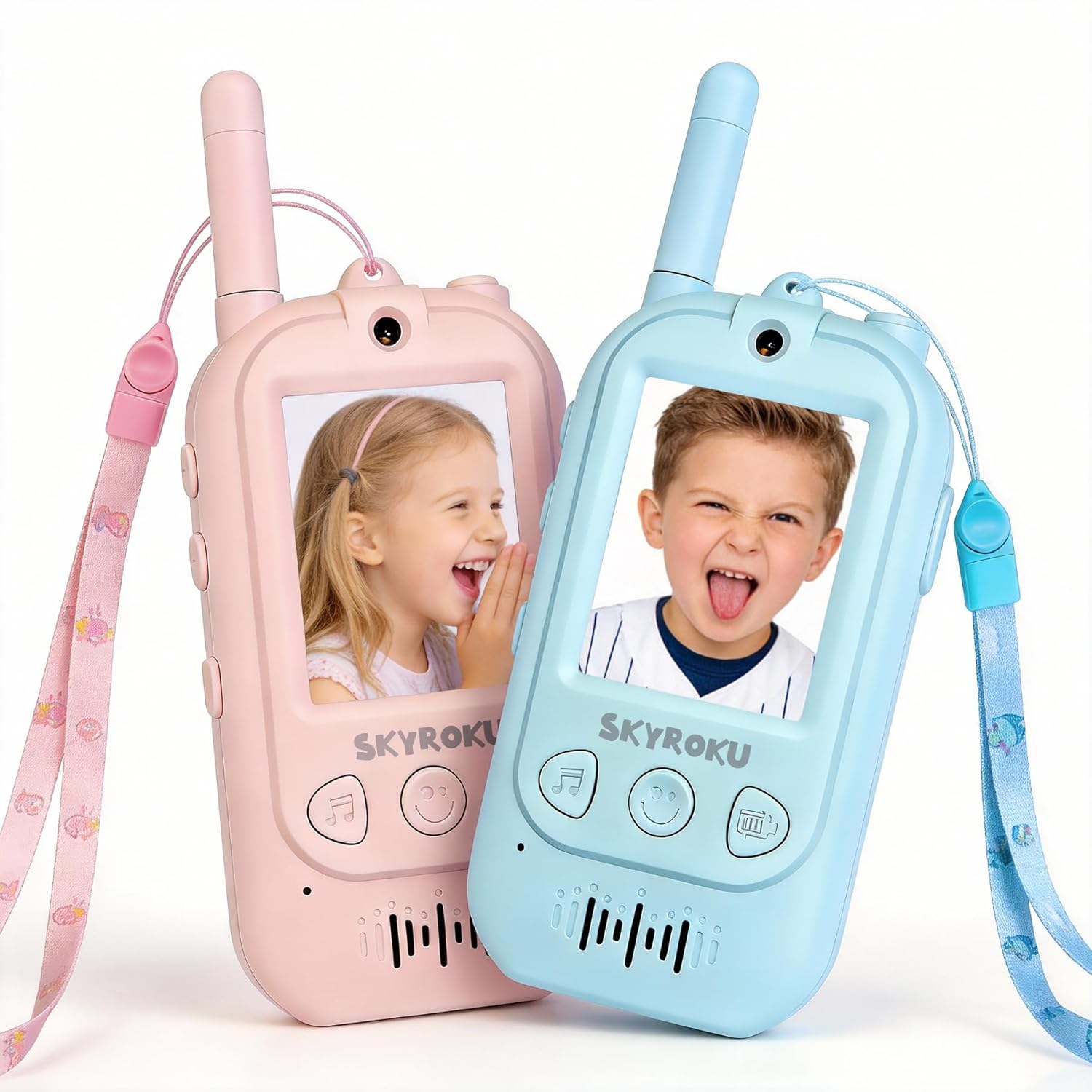 SKYROKU 2nd-Gen Video Walkie Talkies for Kids AI Voice Changer Virtual Costumes Real-Time Video Chat Rechargeable Long Range