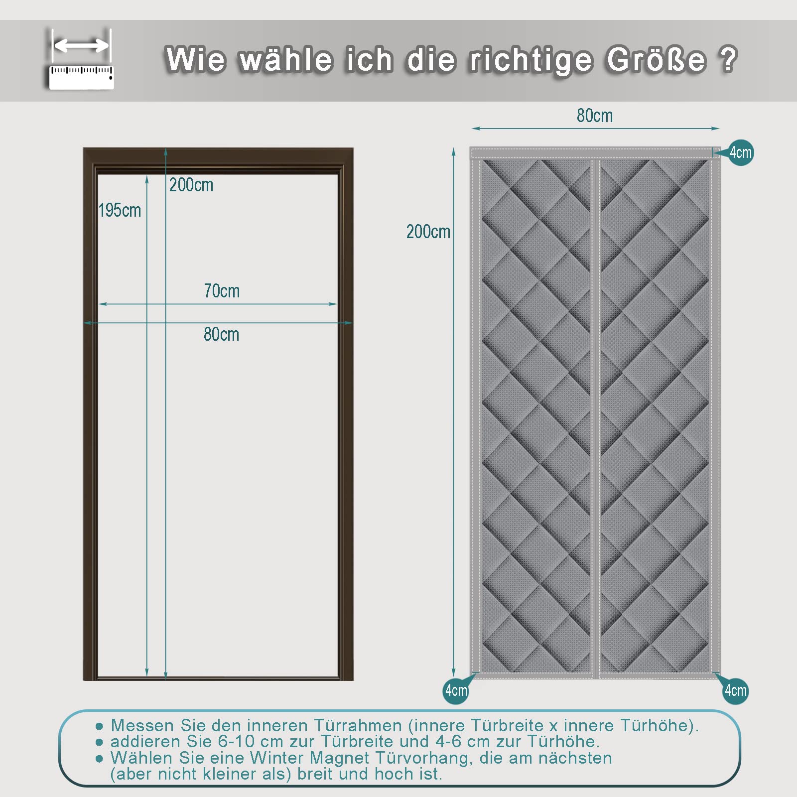 Wärmeschutzvorhang Magnet 85x180cm， Magnet Wärmeschutzvorhang für Türen Winddicht Und Warm, Schalldicht für Türen Kälteschutz Thermo, Grau
