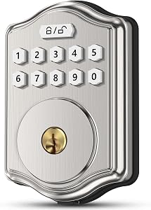 52HZ Keyless Entry Door Lock with Code, Electronic Keypad Deadbolt with 2 Keys, Smart Door Locks for Front Door, Voice Guidance, Anti-Peeping Password, Auto Lock, Easy to Install, Satin Nickel