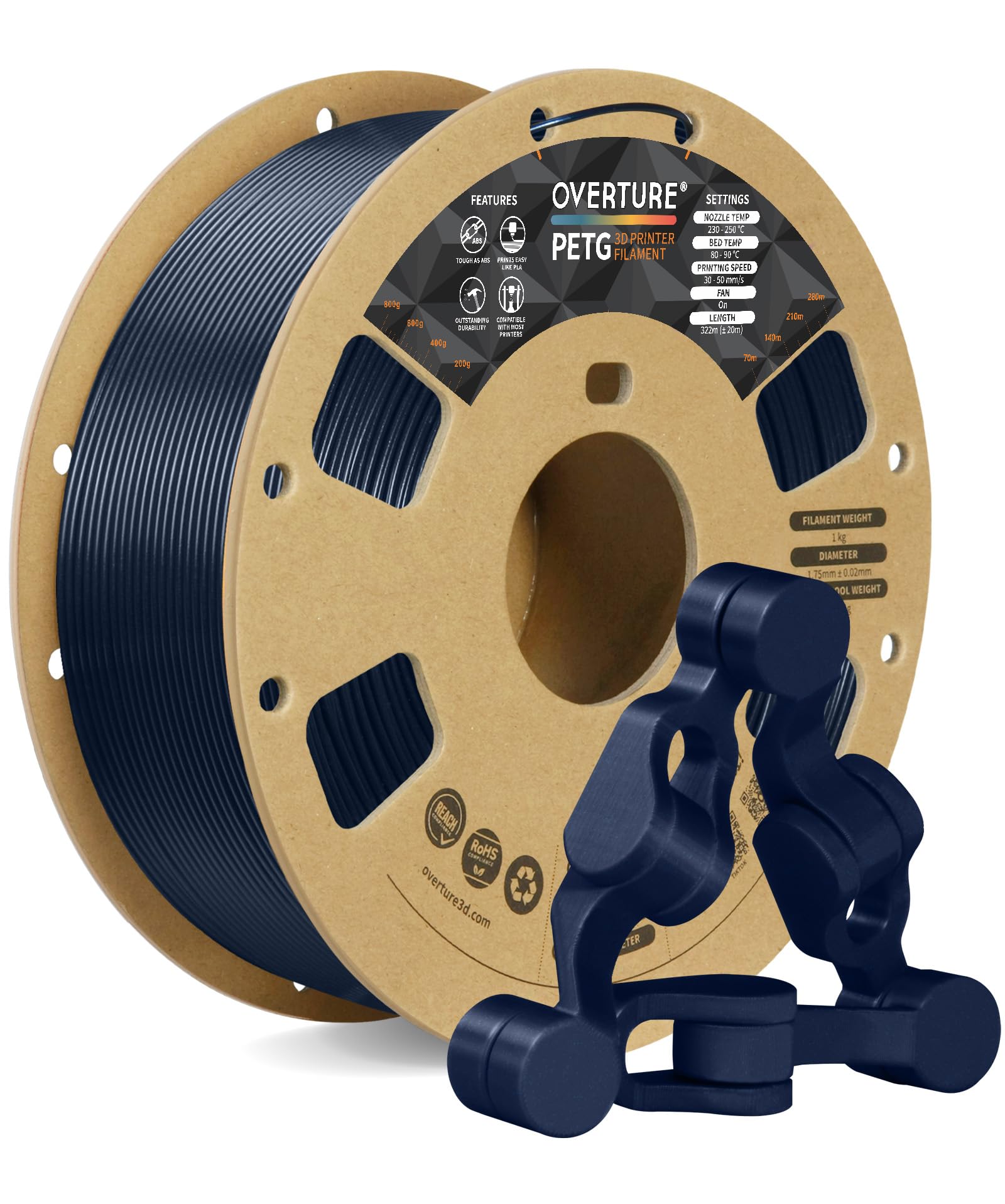 OVERTURE Filamento PETG 1.75mm, 1kg Bobina(2.2lbs), Neatly Wound Durevole PETG Filament per Stampante 3D, Precisione Dimensionale +/- 0.02 mm, 3D Printer Filamento (Blu Stellato)