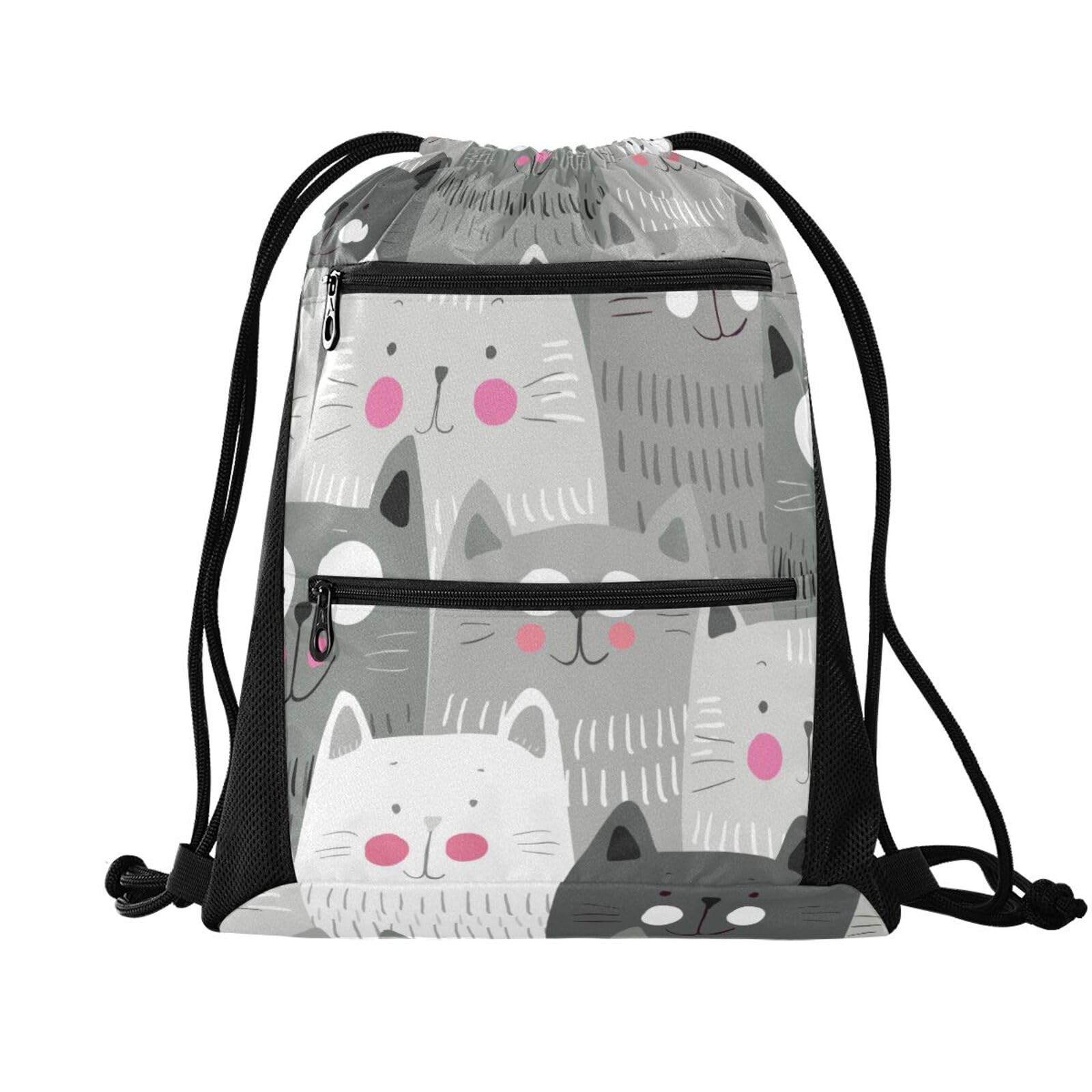 FRODOTGV Cats Group Grey Drawstring Backpack Water Resistant Sackpack for Swim Sports Yoga, Drawstring Backpack for Women