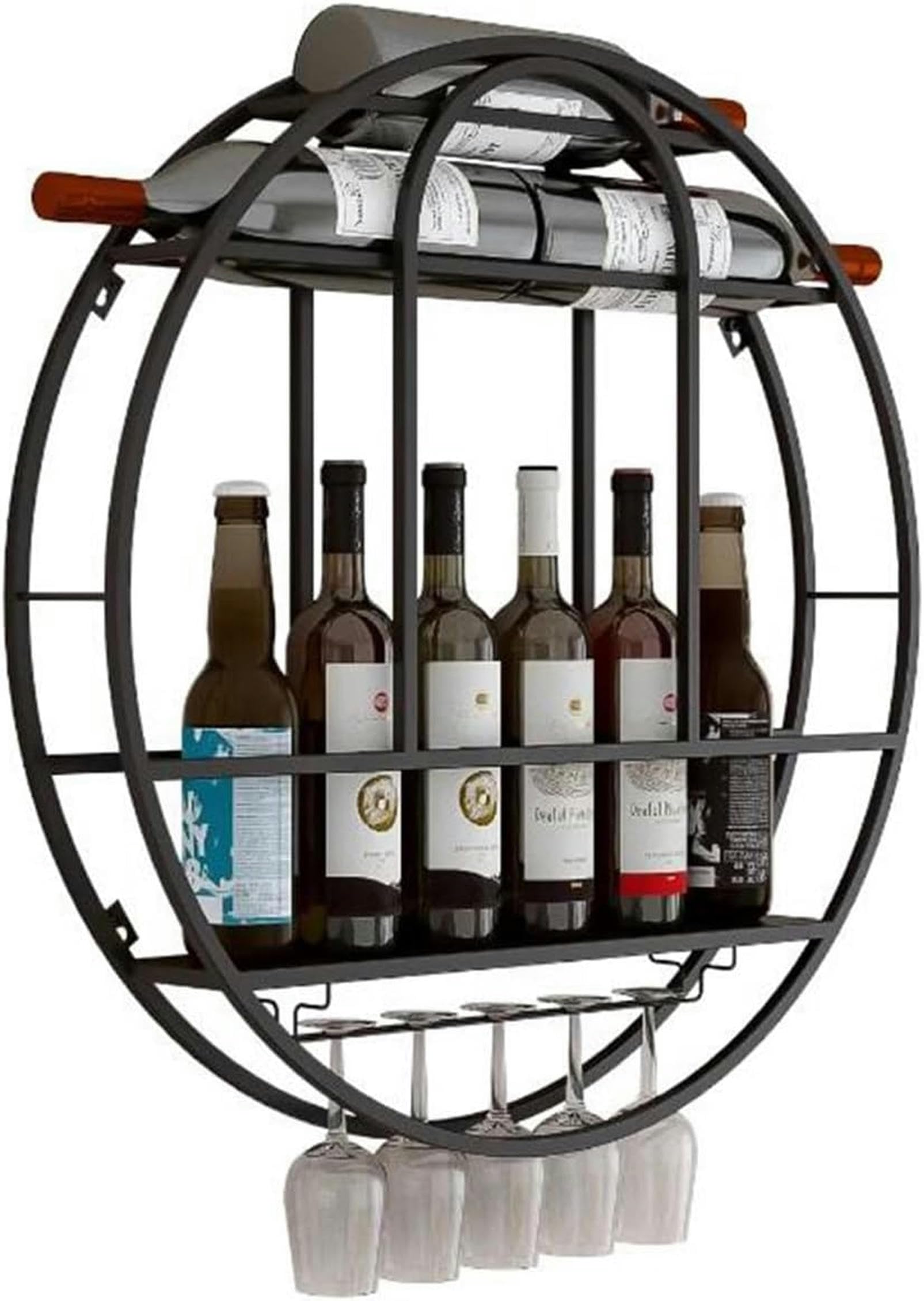 Support mural pour verres à vin avec étagère bouteille style industriel