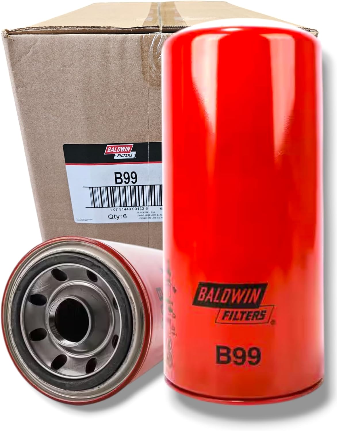 B99 Spin-on Full-Flow Lube Oil Filter, Heavy Duty 23 Micron, Replaces 1R0716, 1R-0716, 51792, LF691A, P554005, LFP4005 (Pack of 6)