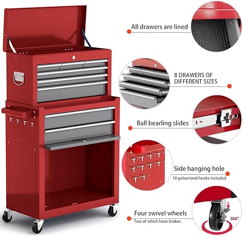Miniatura 2 de Caja de herramientas de 8 cajones  Caja de herramientas grande con ruedas de 42 pulgadas  Caja de herramientas de metal superior desmontable