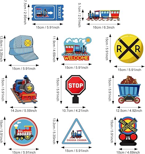 Miniatura 3 de 51 piezas de decoración de tren de cumpleaños, remolinos colgantes de transporte, decoración de techo de tren de vapor, para señal de tráfico