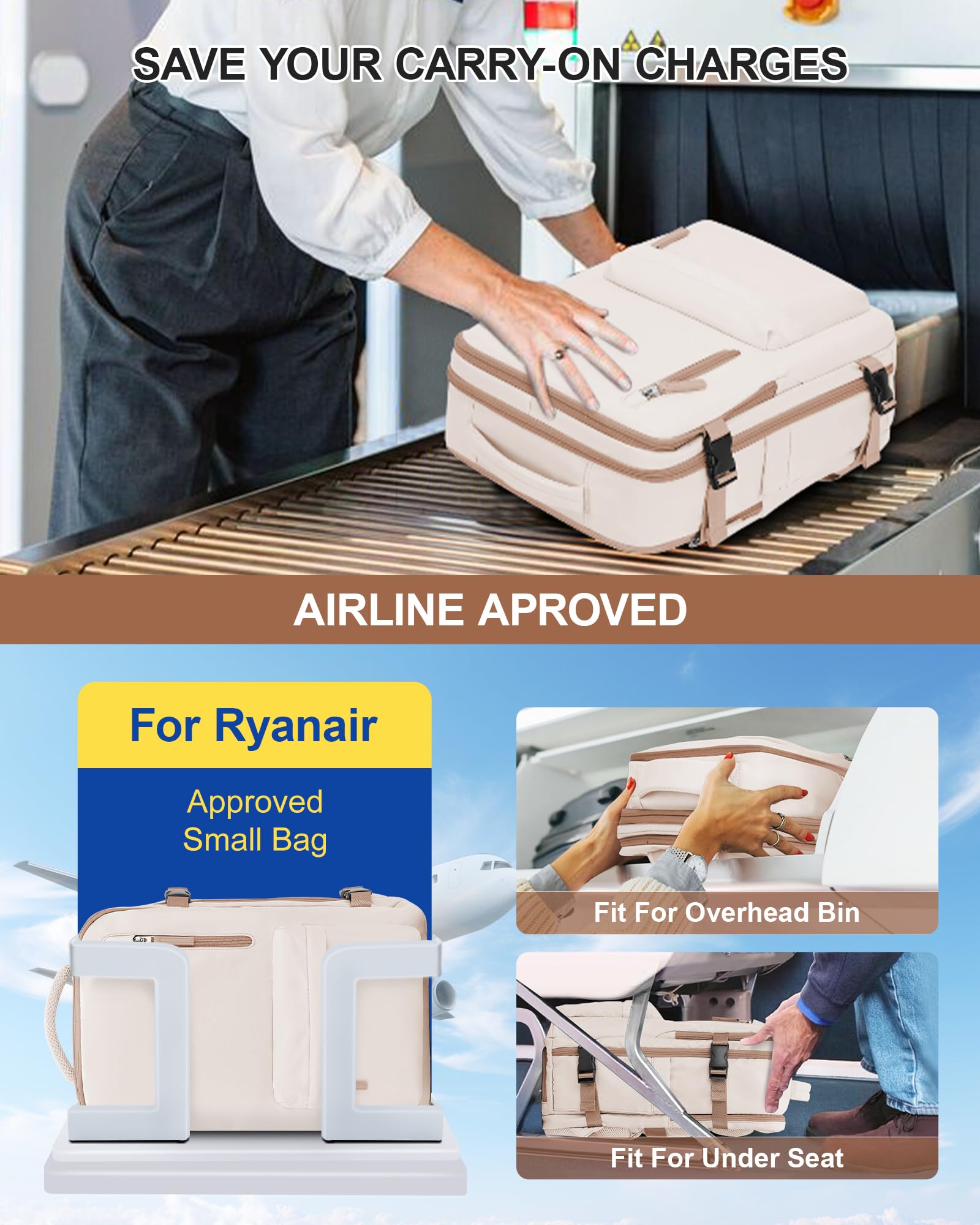 SZLX Zaino Ryanair 40x30x20 Sottovuoto Bagaglio a Mano 40x20x25 Donna Zaino da Viaggio 40x30x20 Wizzair Borse da Cabina per Easyjet 45x36x20 Uomo per Laptop 14 Pollici con Porta USB e Porta Scarpe