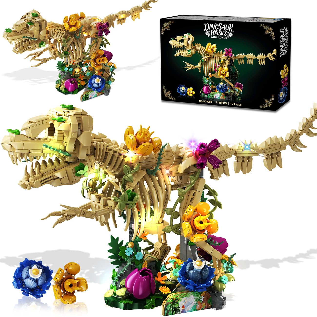 Amazon.com: CUBIMANA Dinosaur Fossil with Flowers Building Set