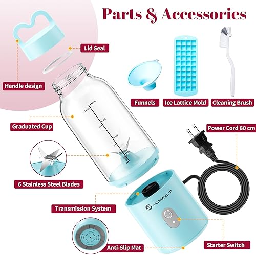 Miniatura 6 de Licuadora personal portátil de 17 onzas16.9 fl oz, licuadora de tamaño personal de 175 W, ideal para batidos, mezcla de hielo, jugos y procesamiento