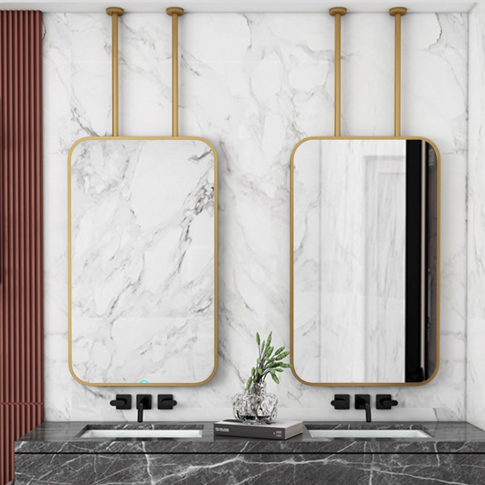 SXFSDOU Gold Metal Frame Decorative Hanging Pole Mirror Bathroom Bedroom Living Room Rectangular Mirrors - Floating Simple Mirrors(40cmx70cm)