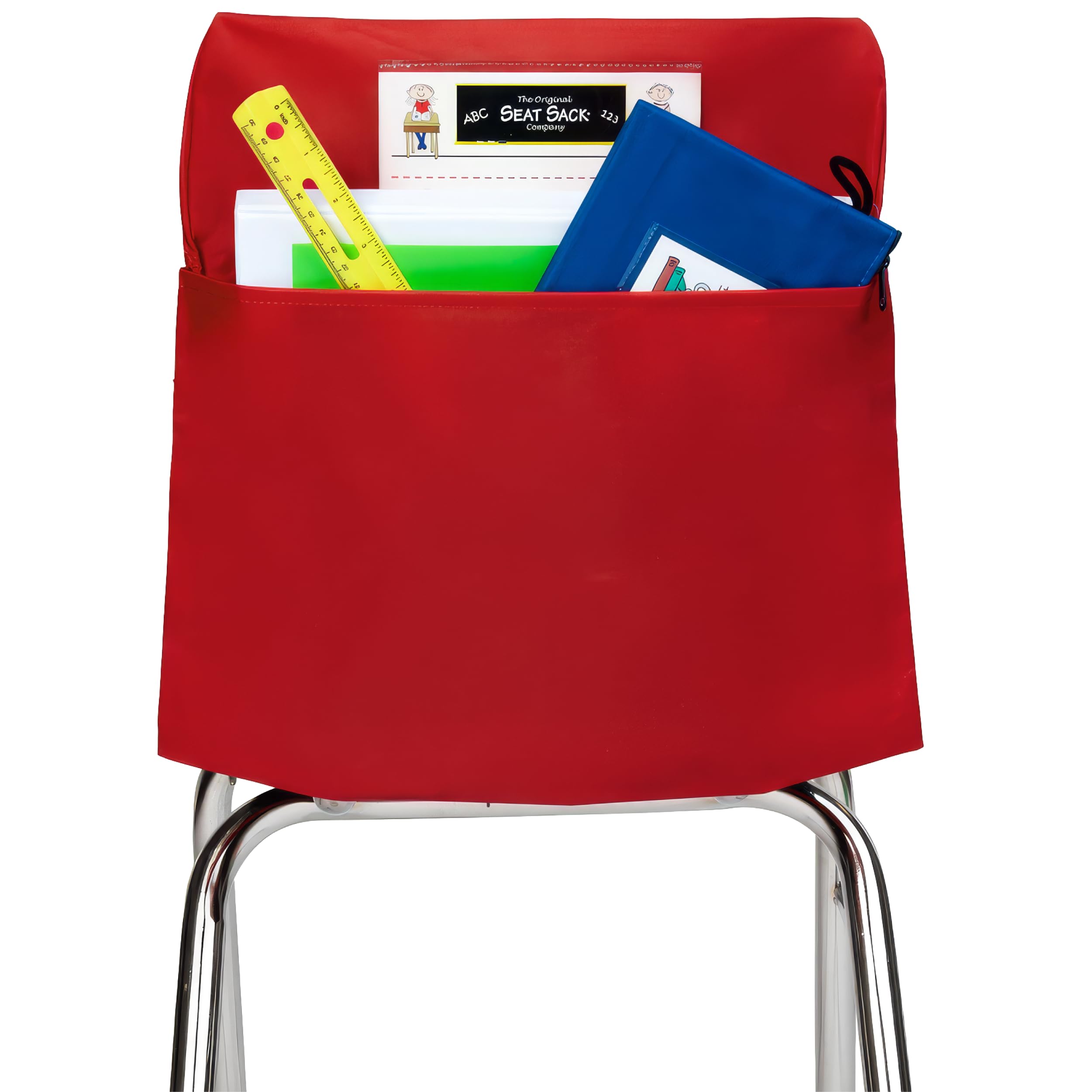 Seat Sack Student Chair Storage Pocket - 17", Single Pocket, Classroom Chair Organizer for Student Desks, Durable Over-the-Chair Storage, Ready-to-Use Name Tag Window, Red, 1-Pack