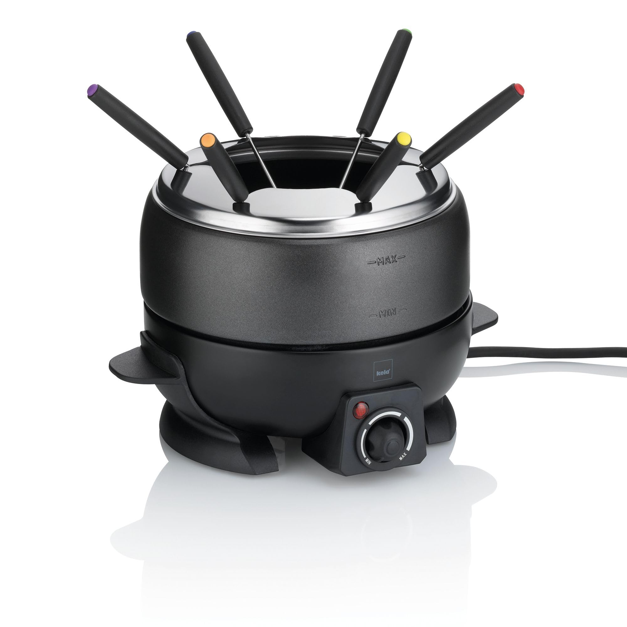 kela electric meat fondue set 9 pcs, fondue set for 6 persons SIMPLON, cheese fondue, chocolate fondue electric with forks, fork holder, 800W