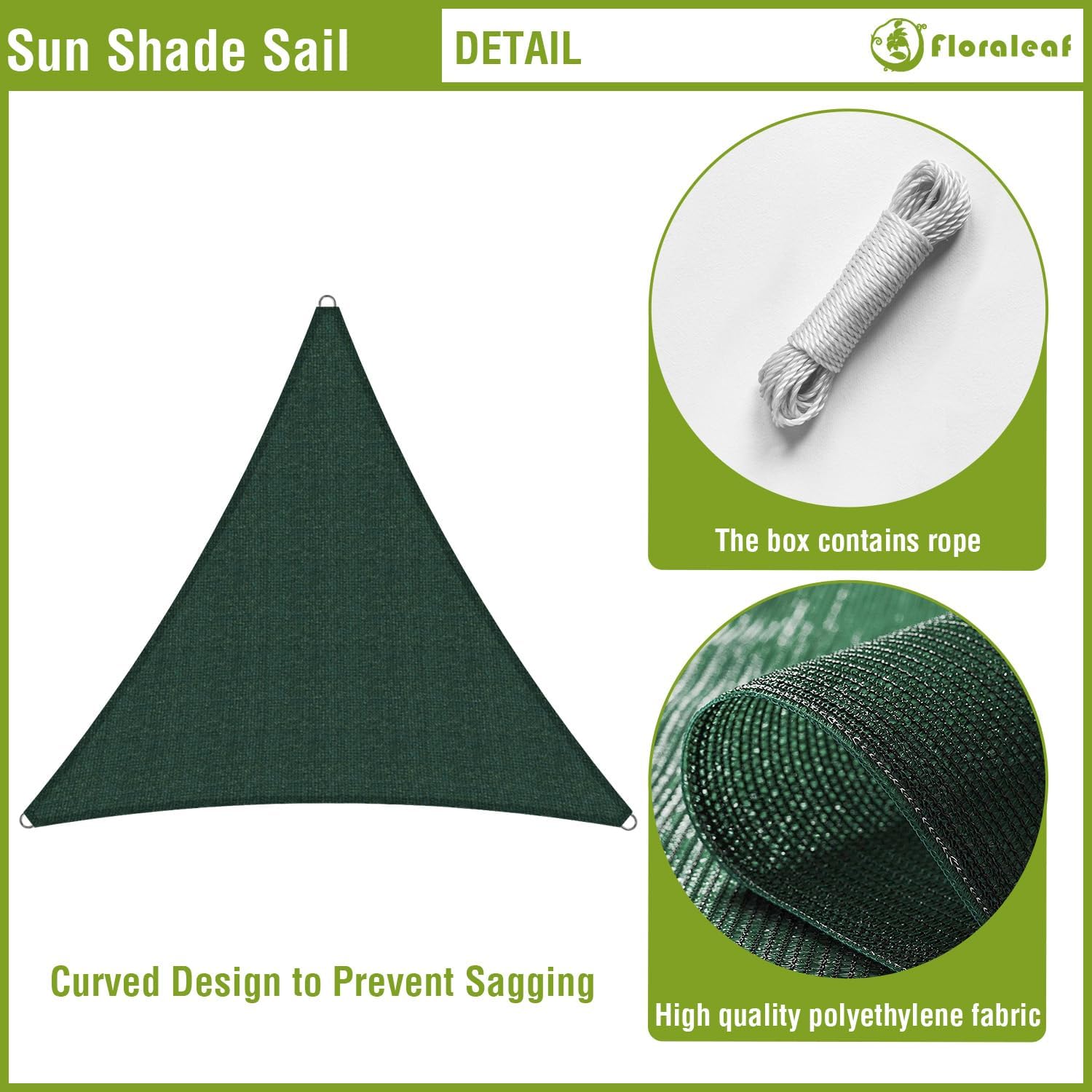 Sun Shade Sail Green 16'x16'x16' Triangle Heavy Duty Canopy UV Block Sun Shade Air Permeable Cloth for Outdoor Patio Garden Backyard Awning