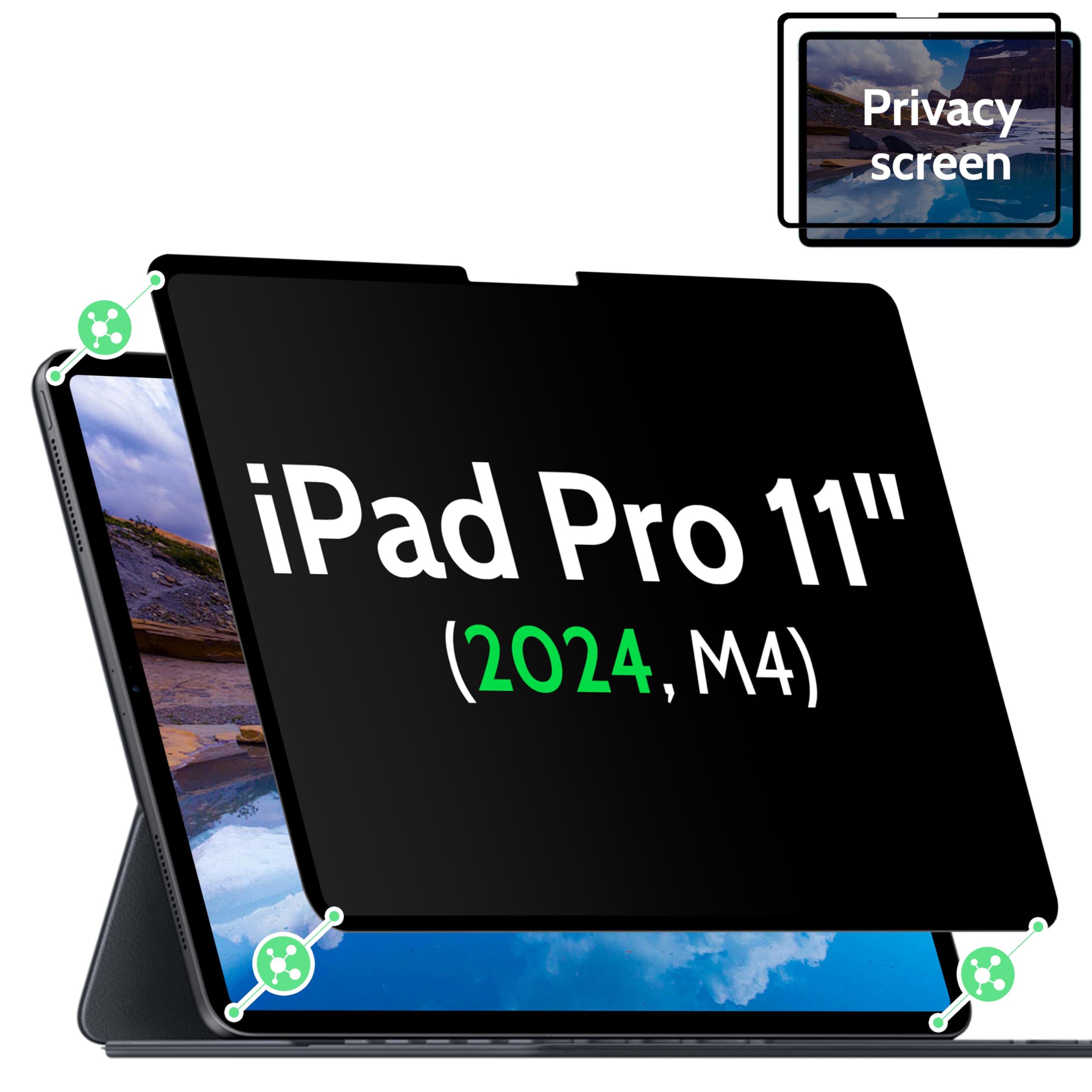 Privacy Screen Protector for iPad Pro 11 Inch M4 2024 5th Generation (A2836 A2837 A3006), Nano iPad Pro 11" Removable Filter Easy Install Film Bubble-Free Guard Anti Blue Light Anti-Spy Shield