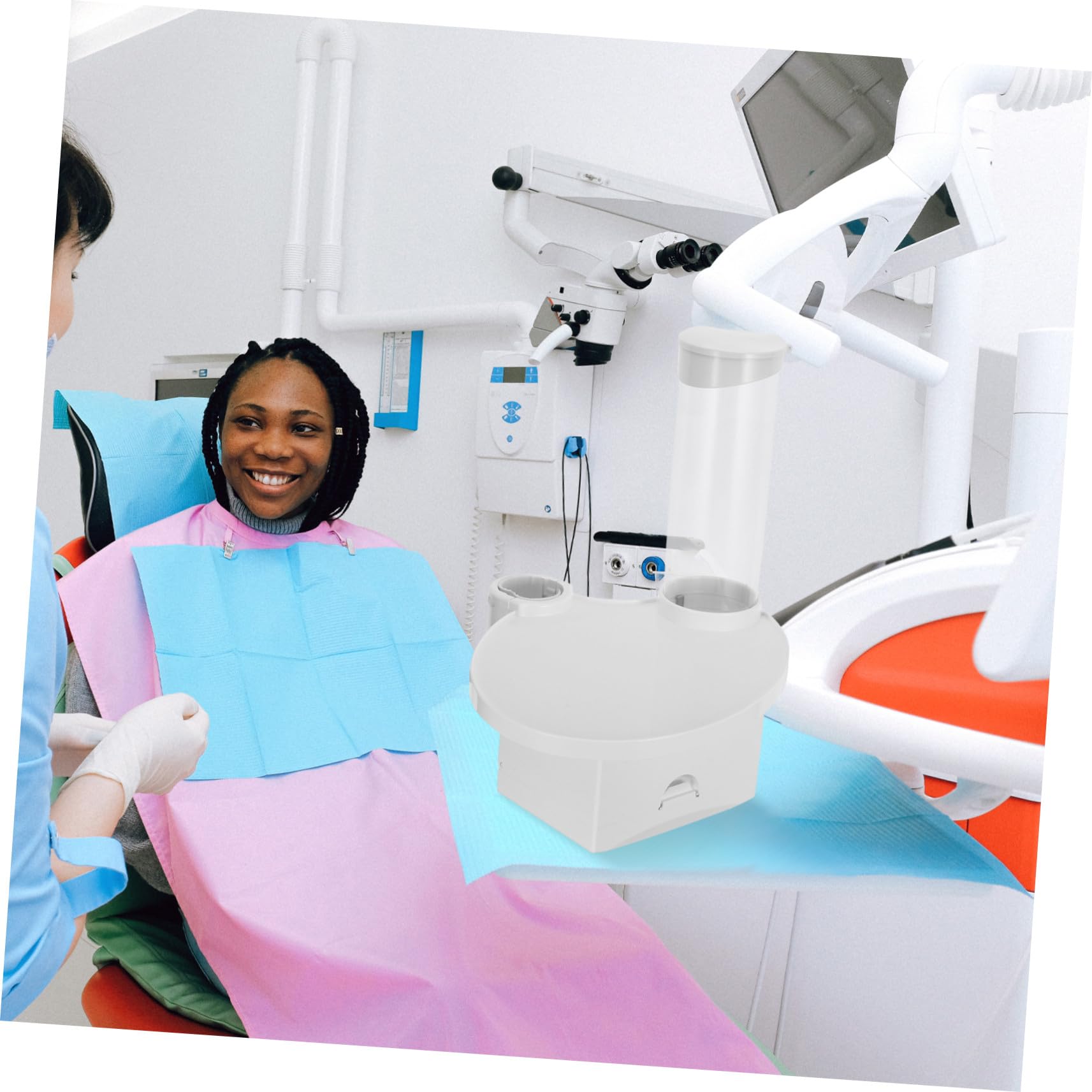 Cabilock Bandeja para Procedimientos Dentales y Organizador de Equipos con Dispensador, Portavasos Diseño Integrado de Plástico Blanco para Clínica
