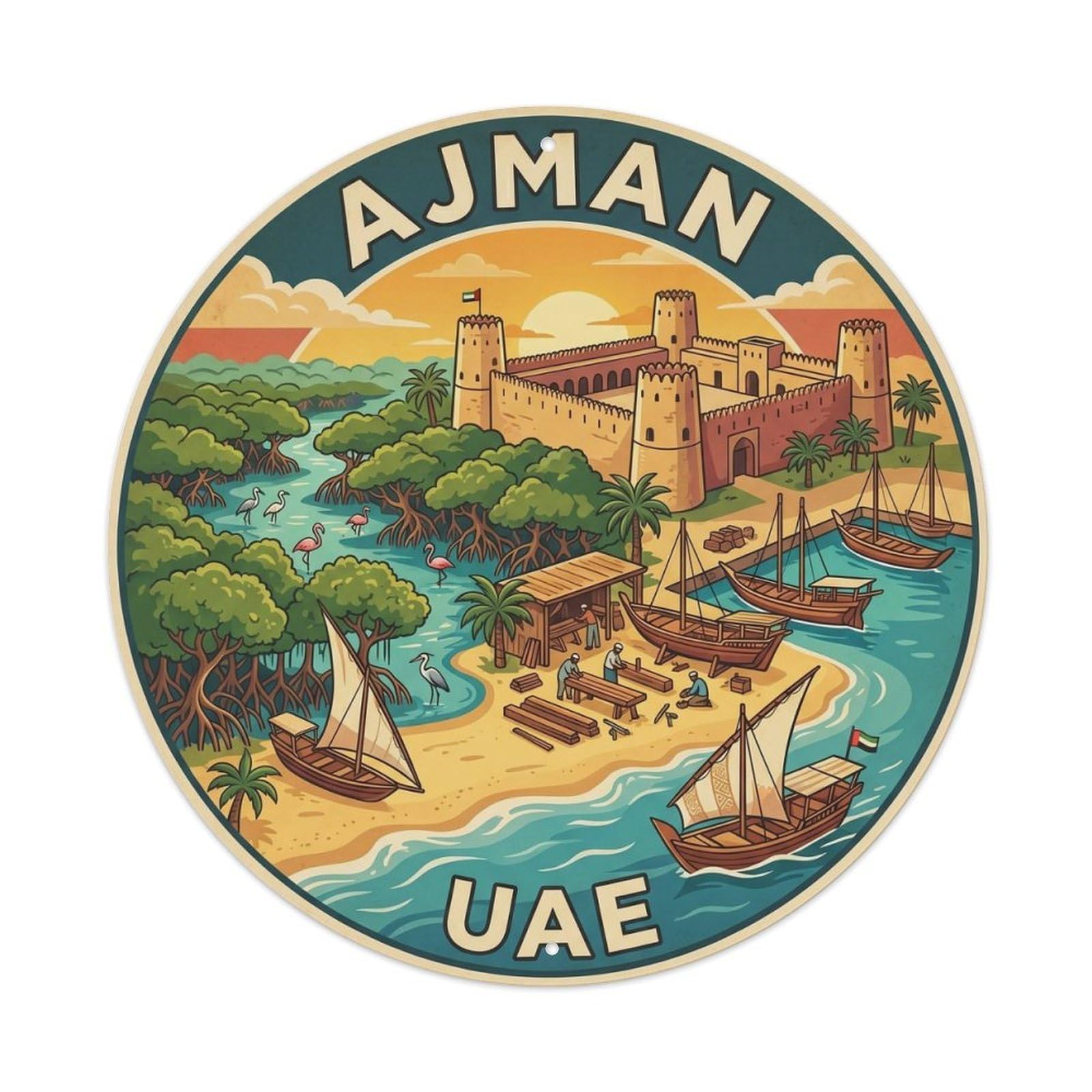 UAE City Landmark Travel Ajman Heritage Vintage Metal Tin Sign