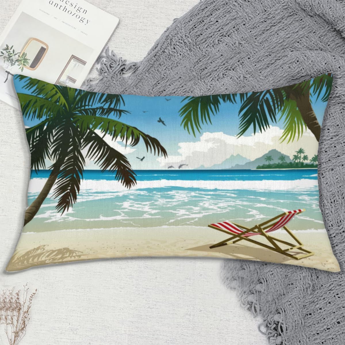 Beach Theme Throw Pillow Covers Set of 2 12x24 Inch Decorative Cushion Case Modern Farmhouse Breathable Pillowcase for Couch Sofa Bed Car Living Room Home Decor