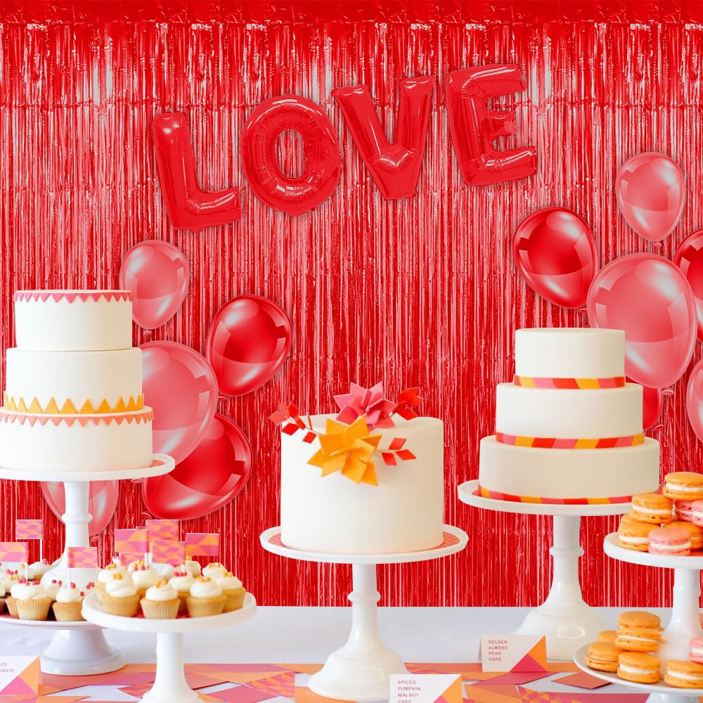 1iAM 2 Tende Decorative Rosse In Nylon 100% - Pannelli 2,6x1,5 M Per Sfondi, Matrimoni, Compleanni, Feste A Tema E Cene Romantiche, Riutilizzabili - 3