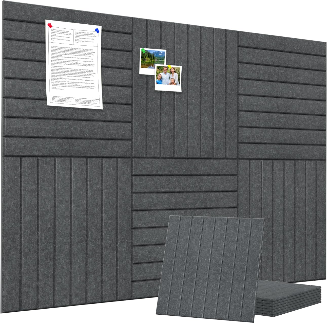 Große Filz-Korkplatte Alternative 90 x 60 cm Pinnwand Bulletin Board für Zuhause, Büro, Küche, Fotos, Memos – 6er-Pack Abnehmbare Filz-Wandfliesen mit 20 Pinnnadeln – Dunkelgrau