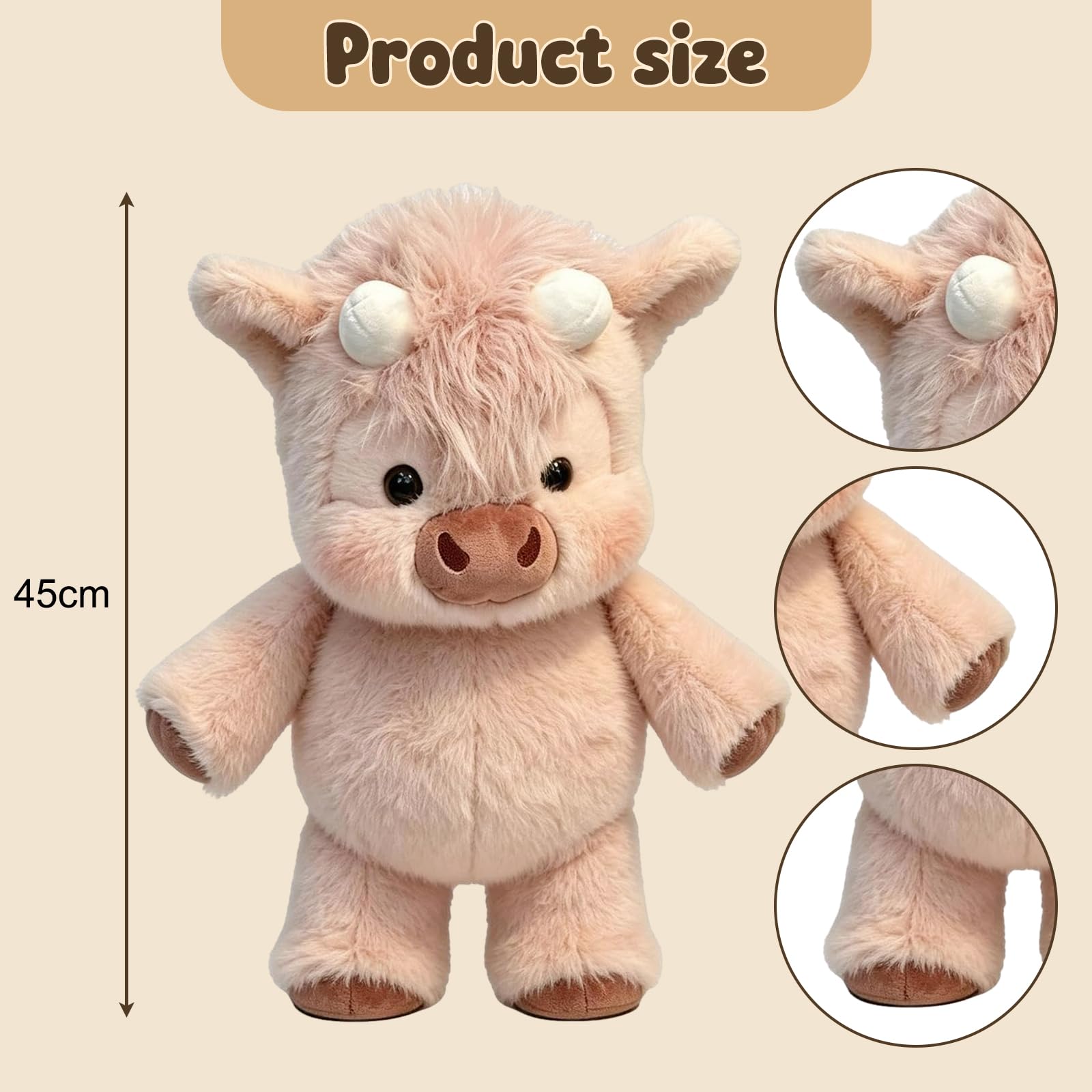 Peluche Che Corre, 45cm Peluche di Cinghiale, Peluch Mucca, Vitello Che Corre Morbido Giocattolo, Adorabile Animale Peluche Muccas Pelosa, Bambola Collezione Forma Pecora Cartone Peluch Animato (Rosa)