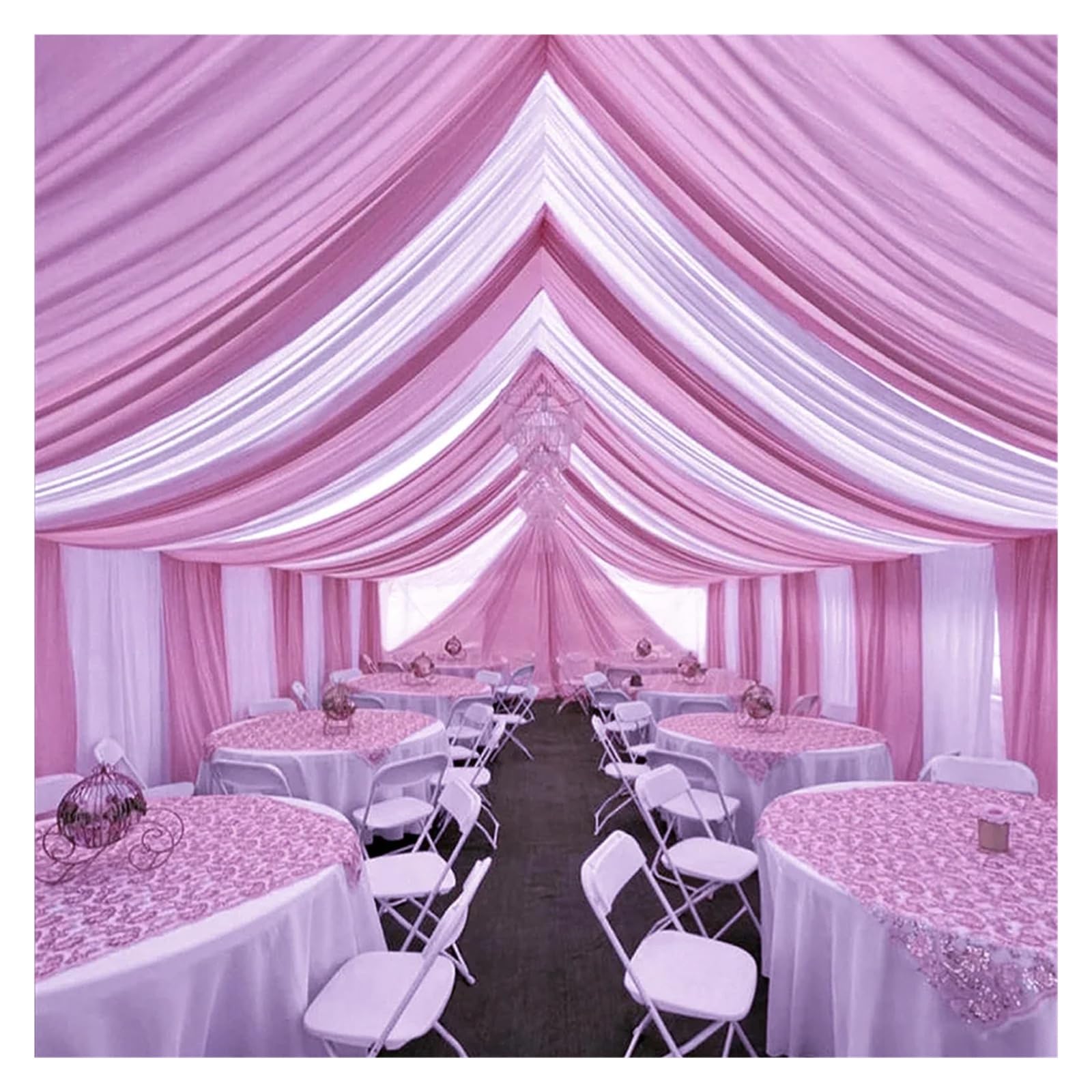 Panneaux De Rideaux De Plafond Tissus for Rideaux de Plafond, décoration Mariage, en Mousseline Soie, drapage Transparent, décorations for salles réception et cérémonie(Old Rose,75x1000CM)