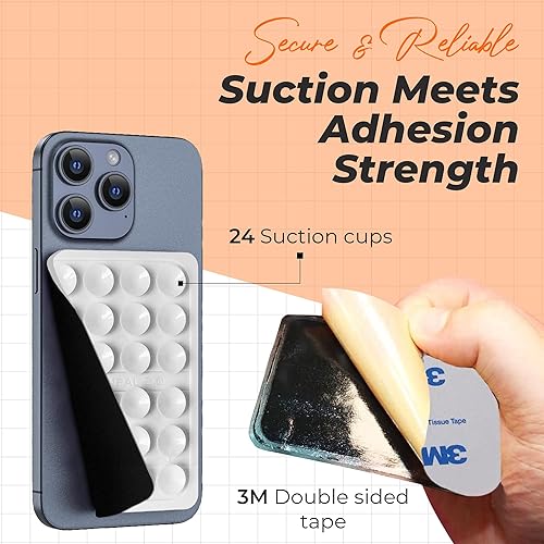 Miniatura 5 de Paquete de 2 agarraderas adhesivas de silicona para teléfono con 24 ventosas para soporte de teléfono con ventosa, ideal para selfies y videos,